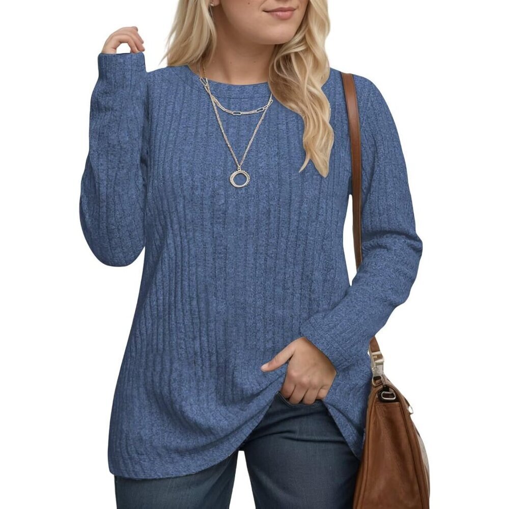 Plus Size Women's Long Sleeve Crewneck Shirts Lightweight Casual Tunics XL-5XL